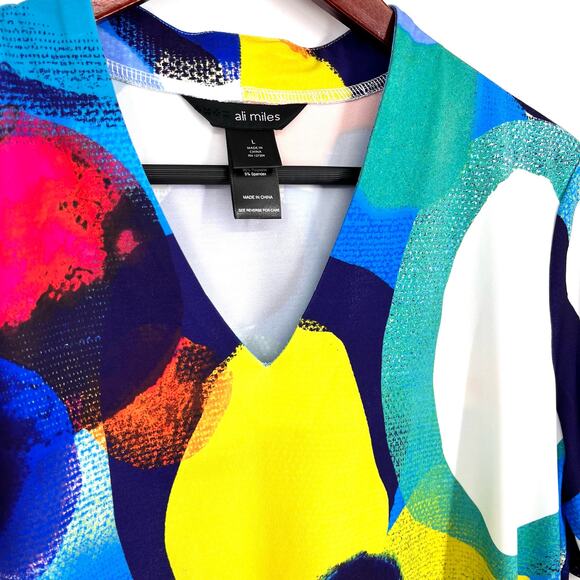 NEW NWOT Ali Miles Sz Large Stretchy Abstract Wearable Art to Wear Shirt Top - Picture 5 of 9